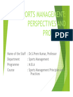 Sports Management: Perspectives and Prospects