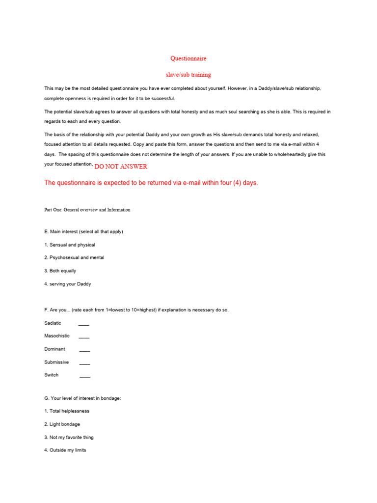 Kink Questionnaire | PDF | Intimate Relationships | Human Reproduction