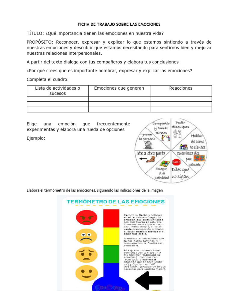 Ficha de Trabajo sobre Emociones | PDF