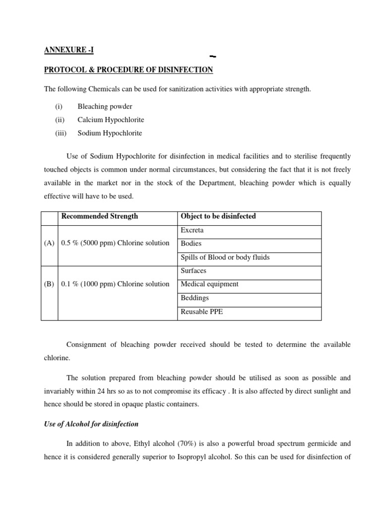 Illustrative Examples For Disinfection PDF Bleach Disinfectant