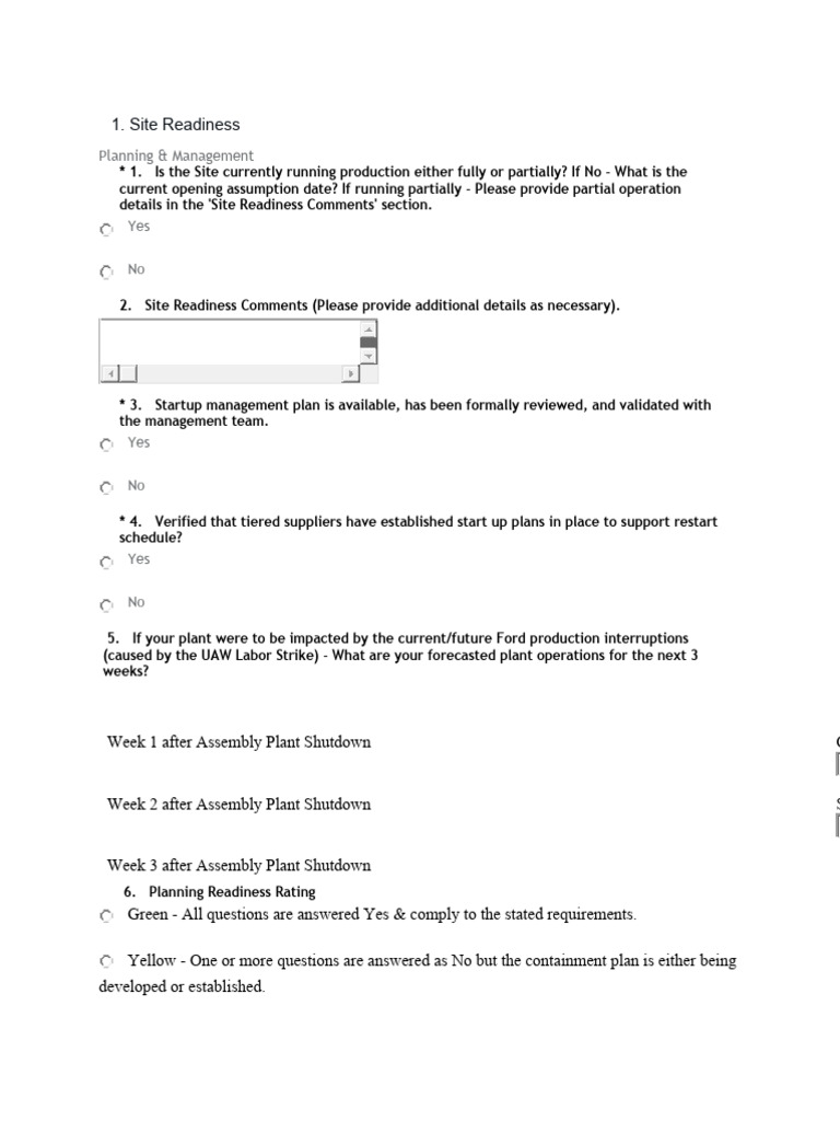 Site Readiness Assessment Checklist | PDF | Inventory | Business Process