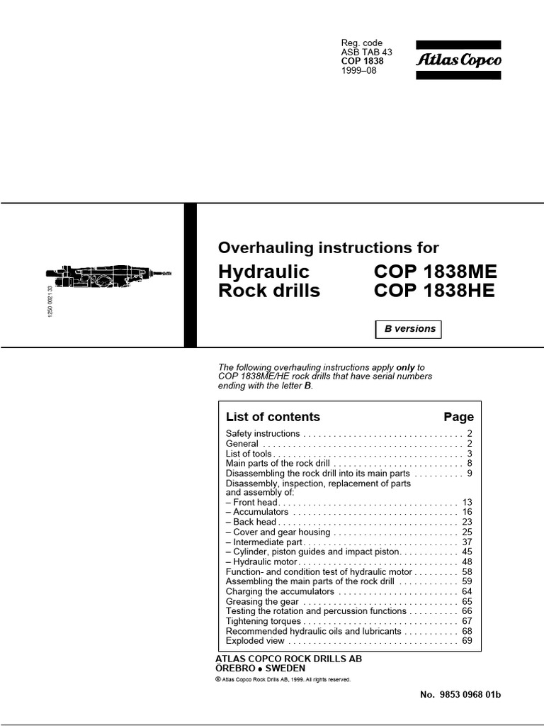Hydraulic COP 1838ME Rock Drills COP 1838HE: Overhauling Instructions ...