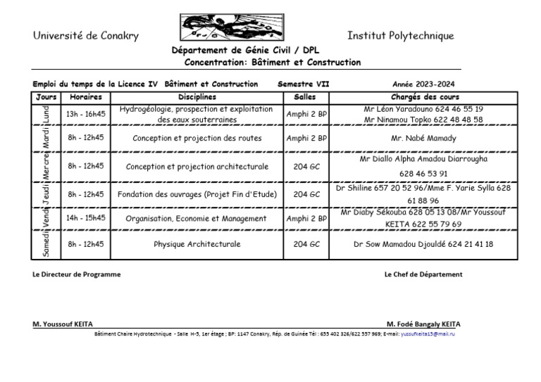 Emploi du temps Licence IV Bâtiment 2023-2024 | PDF