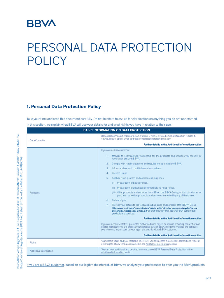 Personal Data Protection Policy | PDF | Debit Card | Information