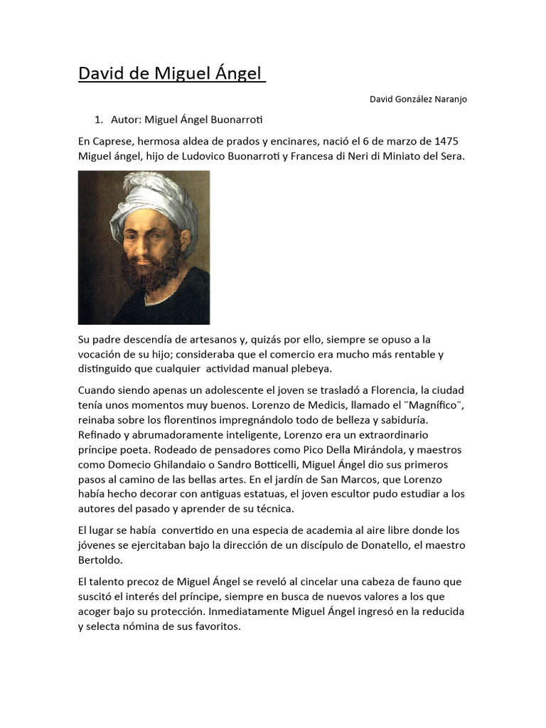 Historia del David de Miguel Ángel | PDF | Miguel Ángel