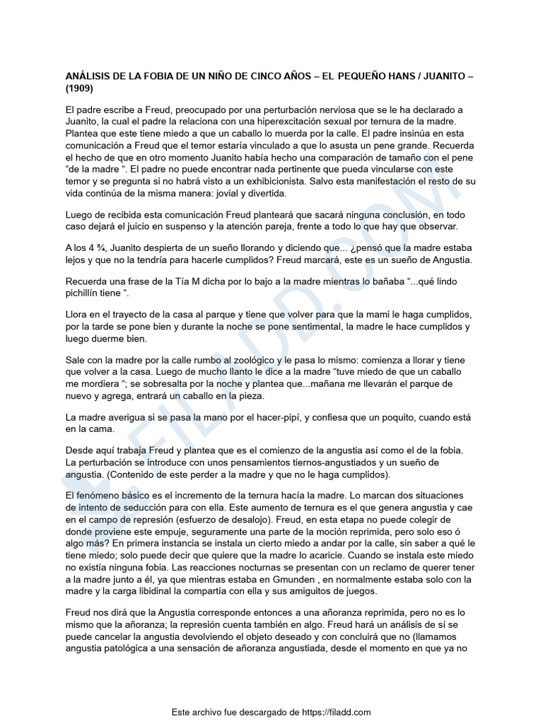 Caso Juanito | PDF | Temor | Neurosis