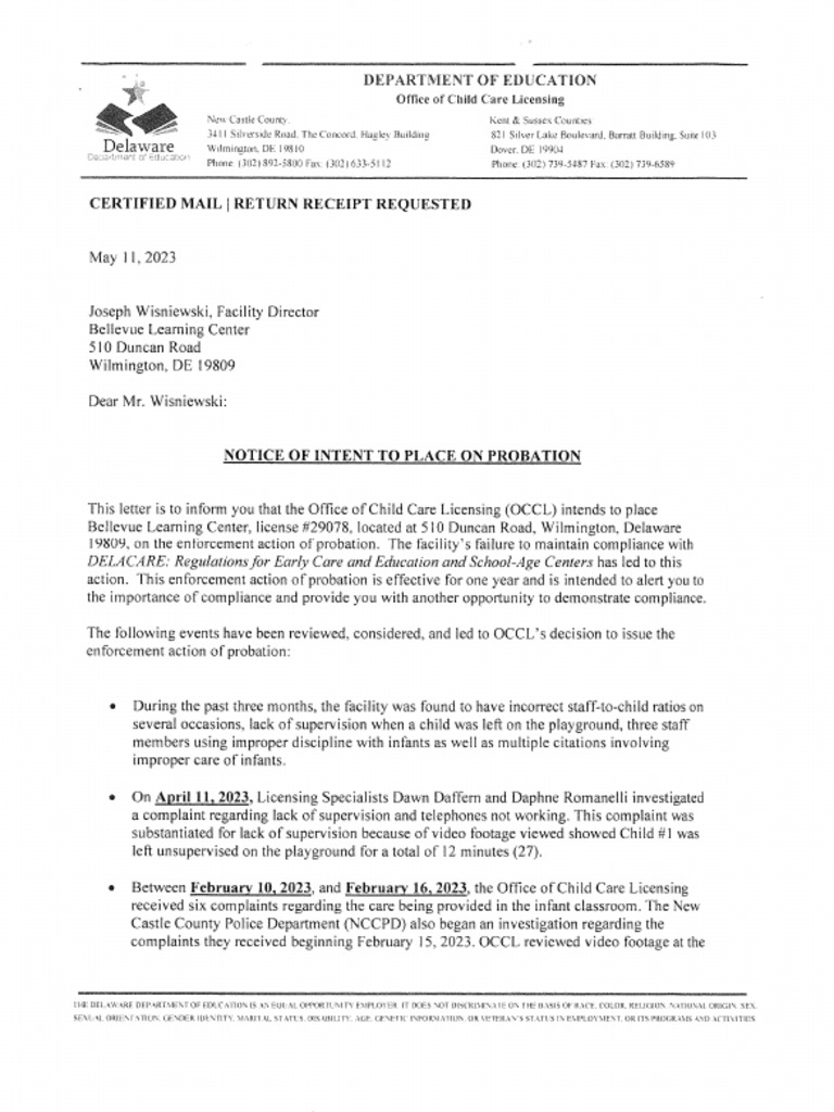 State puts Bellevue Learning Center on probation PDF