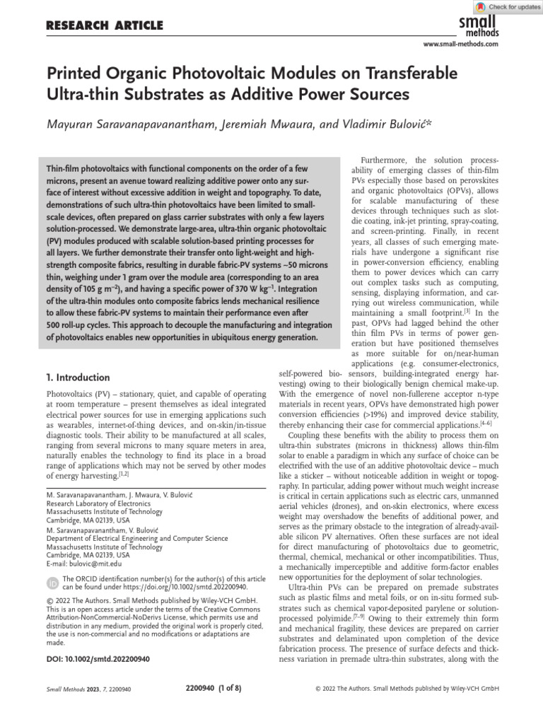Ultra-Thin Organic PV Modules for Power | PDF