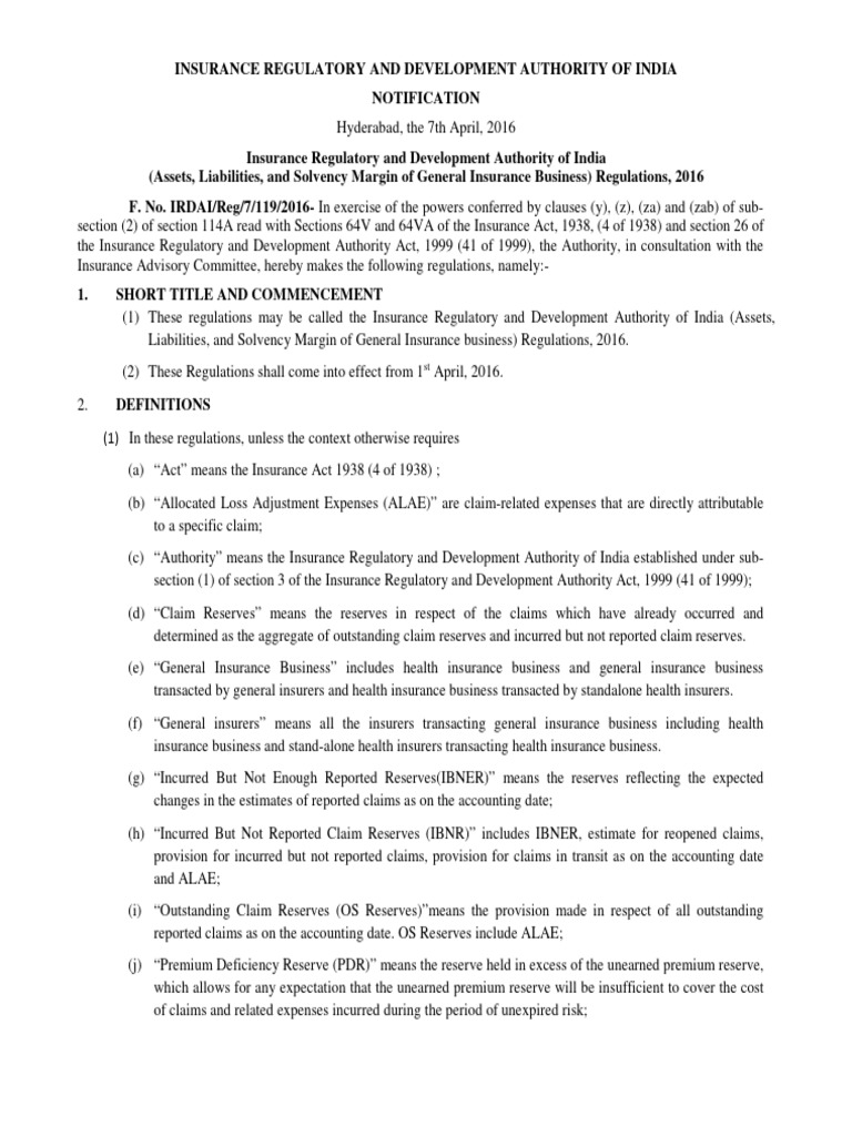 IRDAI General Insurance Regulations 2016 | PDF | Insurance | Actuary