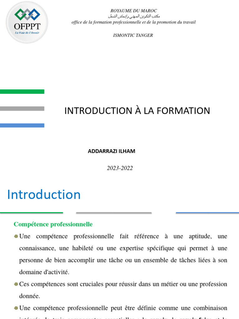 Introduction à la formation professionnelle | PDF | Compétence ...