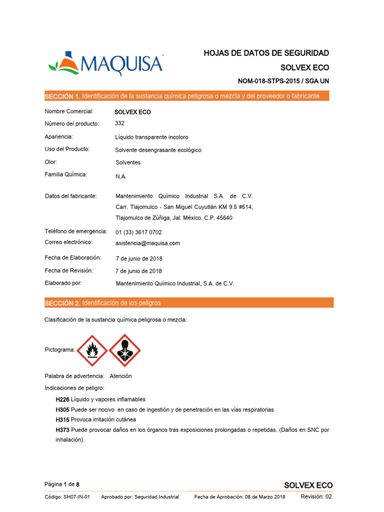 Hojas de Seguridad de Solvex Eco | PDF | Tecnología