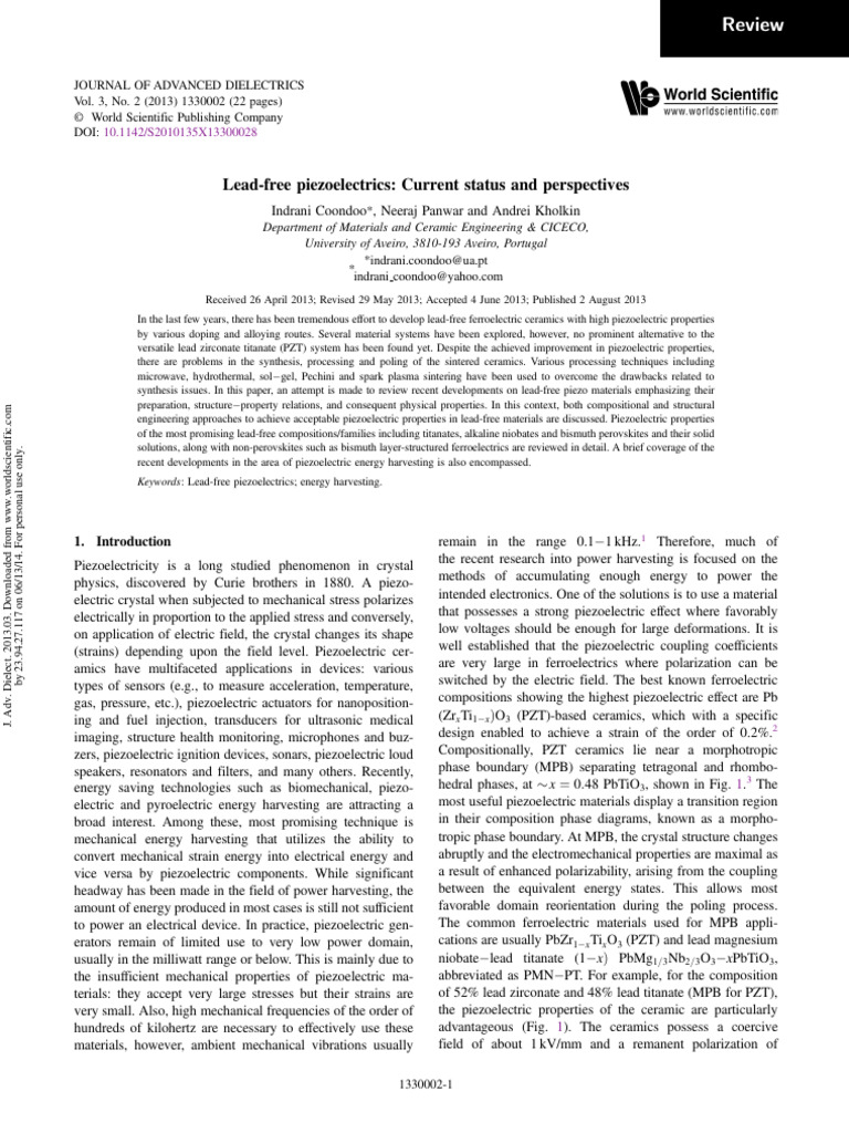 Lead-Free Piezoelectrics Current Status and Perspe | PDF ...