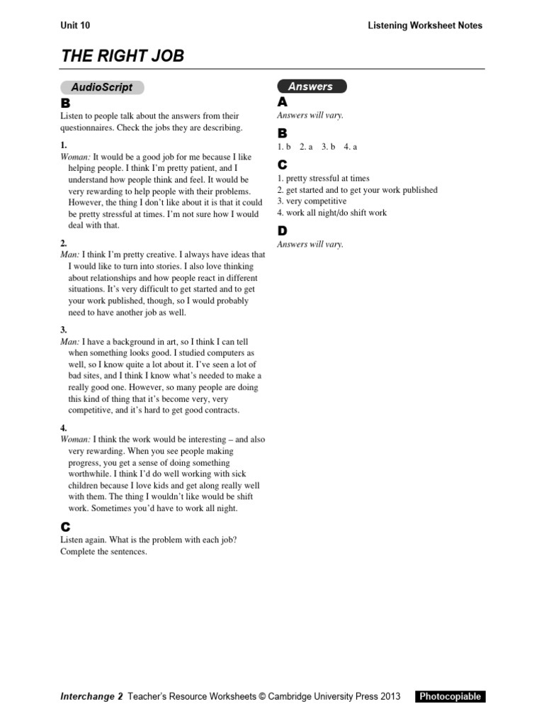 Job Interests and Challenges in Unit 10 | PDF | Language Arts & Discipline