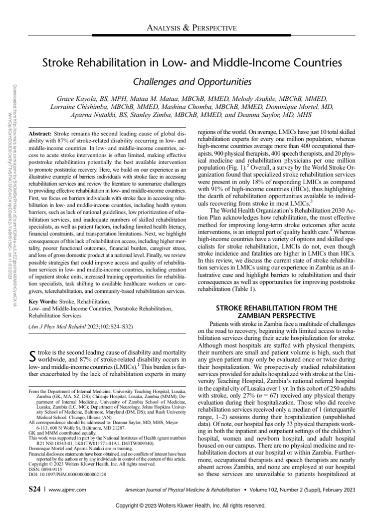 Stroke Rehabilitation in Low and Middle Income.6 | PDF | Physical ...