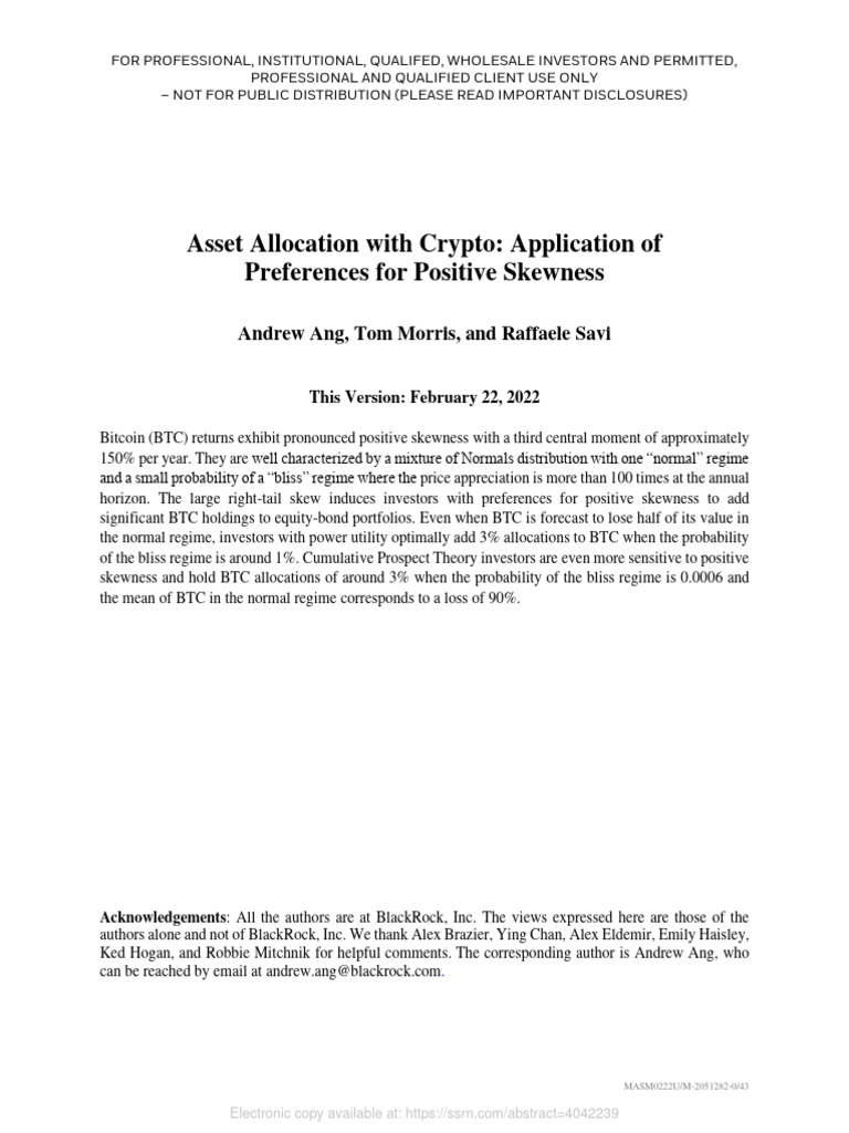 Asset Allocation With Crypto - Application of Preferences For Positive  Skewness SSRN-id4042239 | PDF | Asset Allocation | Risk Aversion