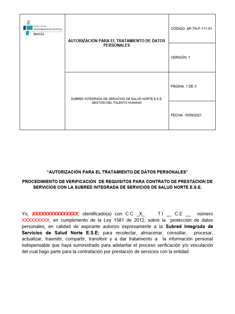 Autorización Tratamiento de Datos Personales | PDF | Informática ...