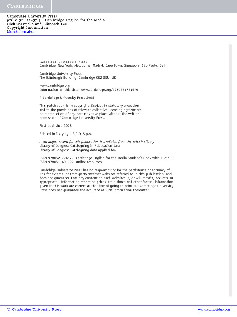 Cambridge English For The Media Intermediate Students Book With Audio ...
