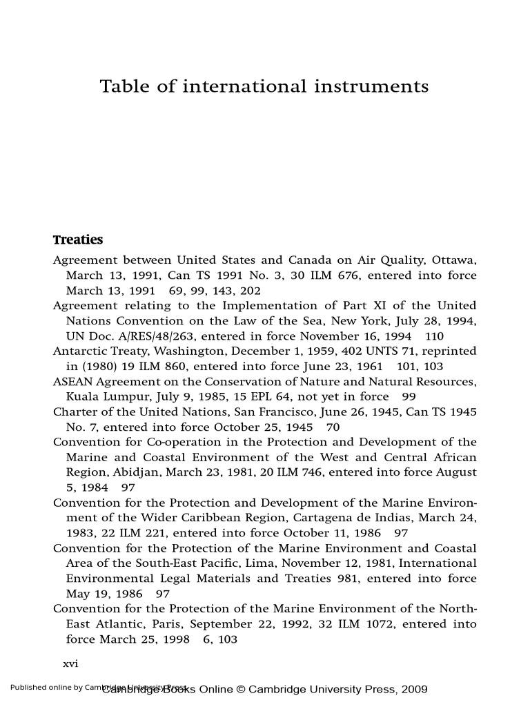 Table of International Instruments PDF United Nations Environment
