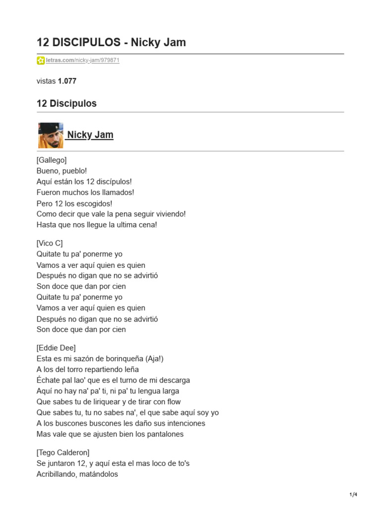 12 DISCIPULOS Nicky Jam PDF Musica en español Musica