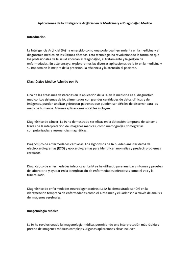 Aplicaciones de La Inteligencia Artificial en La Medicina y El ...