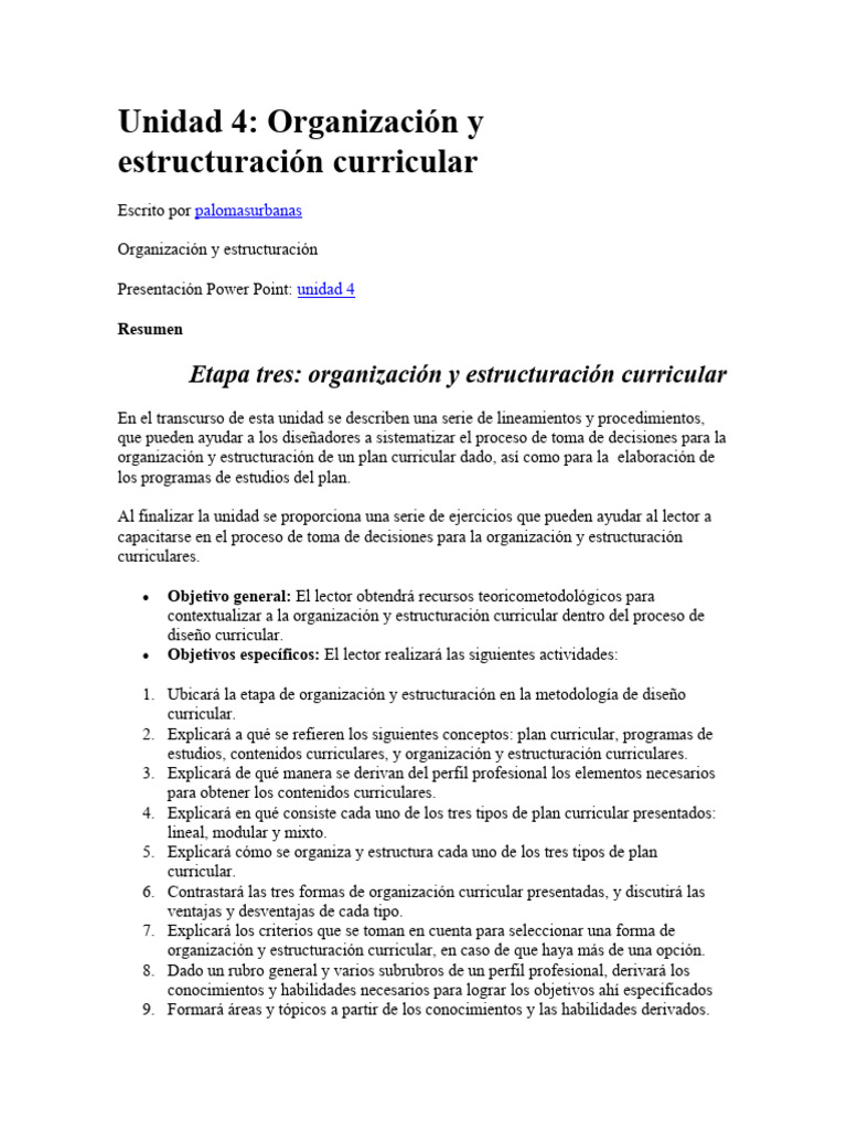 Unidad 4 | PDF | Plan de estudios | Aprendizaje