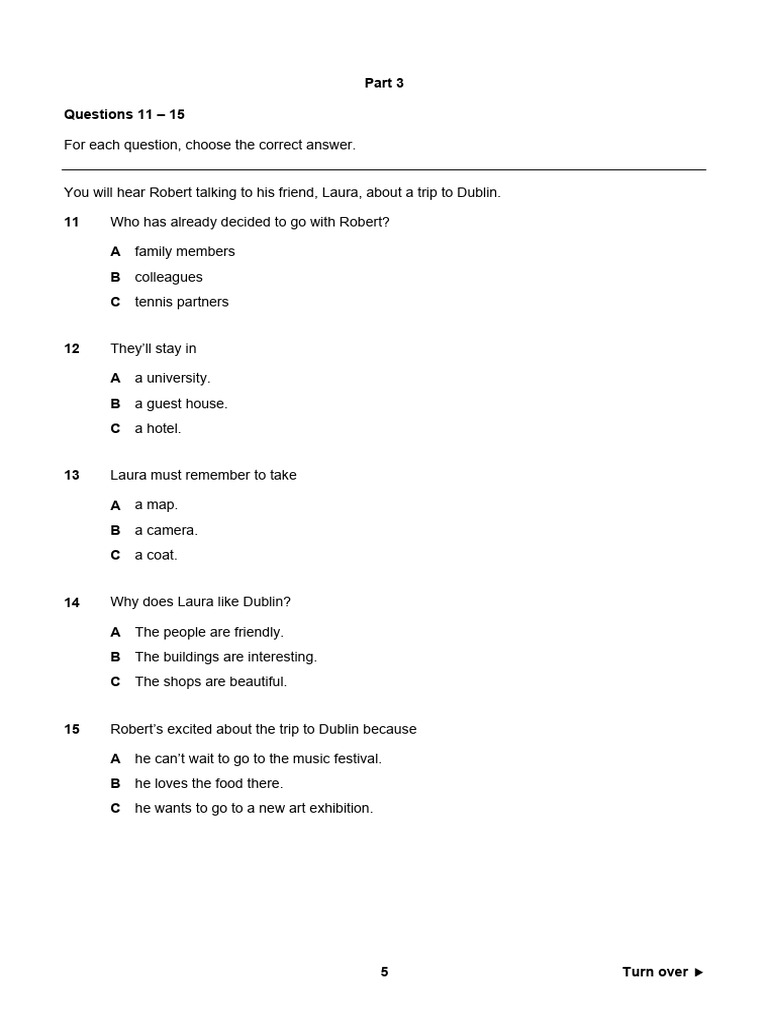 A2 Key 2020 Sample Tests Listening Page 5 PDF