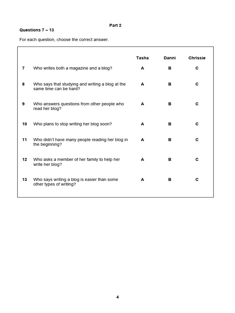A2 Key 2020 Sample Tests Reading and Writing Page 4 5 Download Free