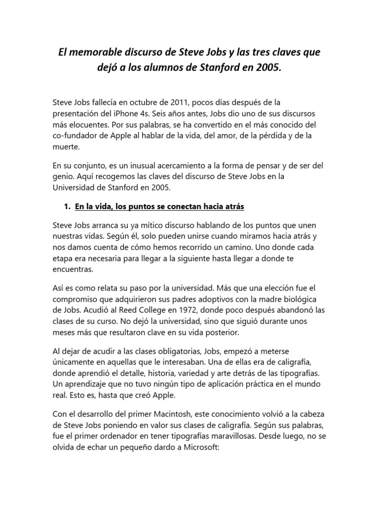 El Memorable Discurso de Steve Jobs y Las Tres Claves Que Dejó A Los