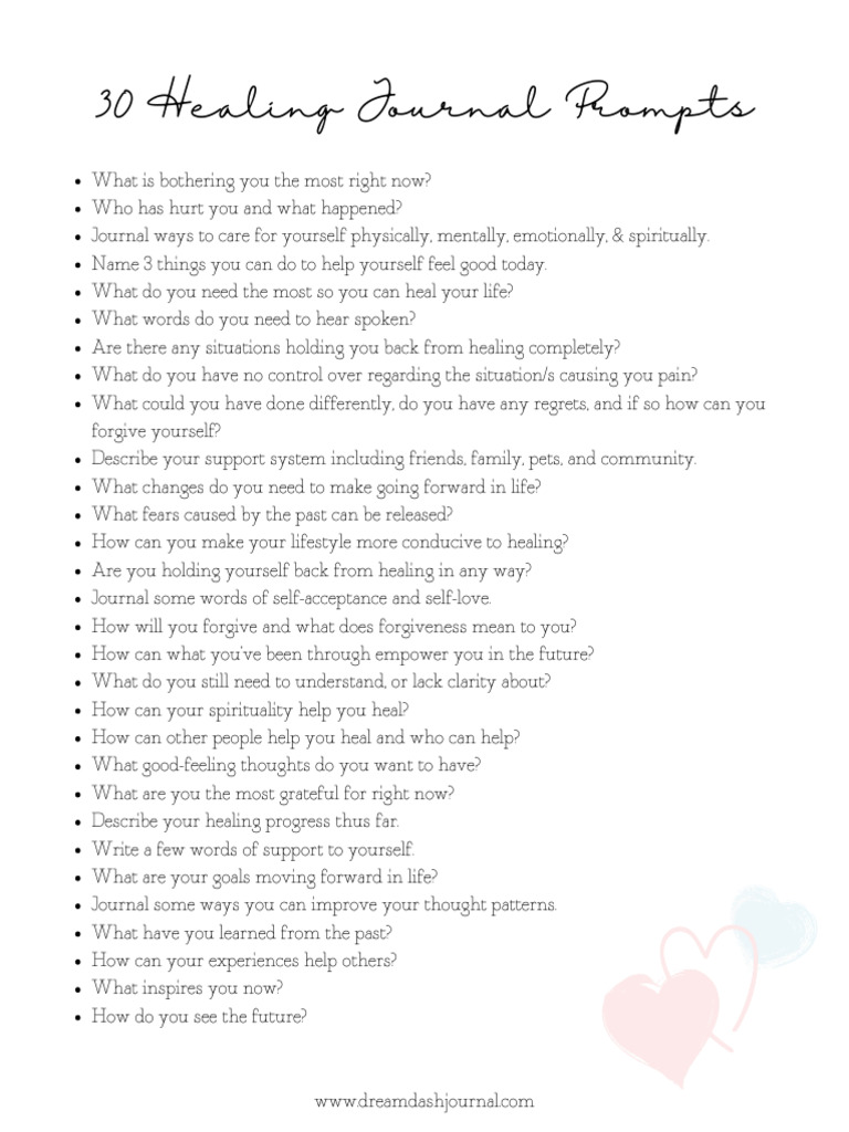 Emotional Healing Journal Prompts PDF Printable Worksheet Compressed PDF