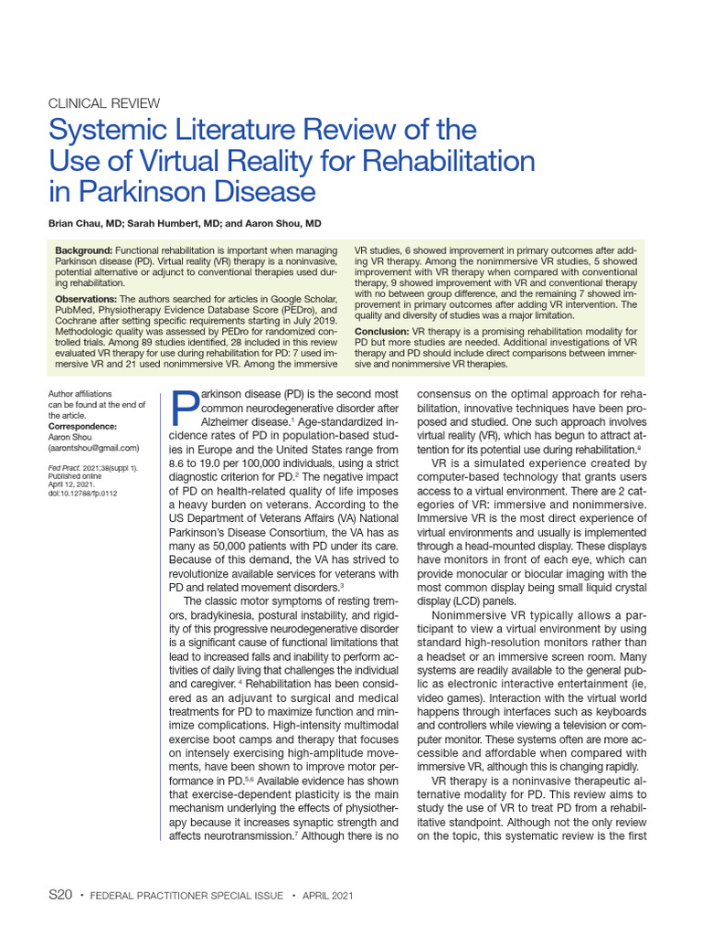 Systemic Literature Review of The Use of Virtual Reality For ...