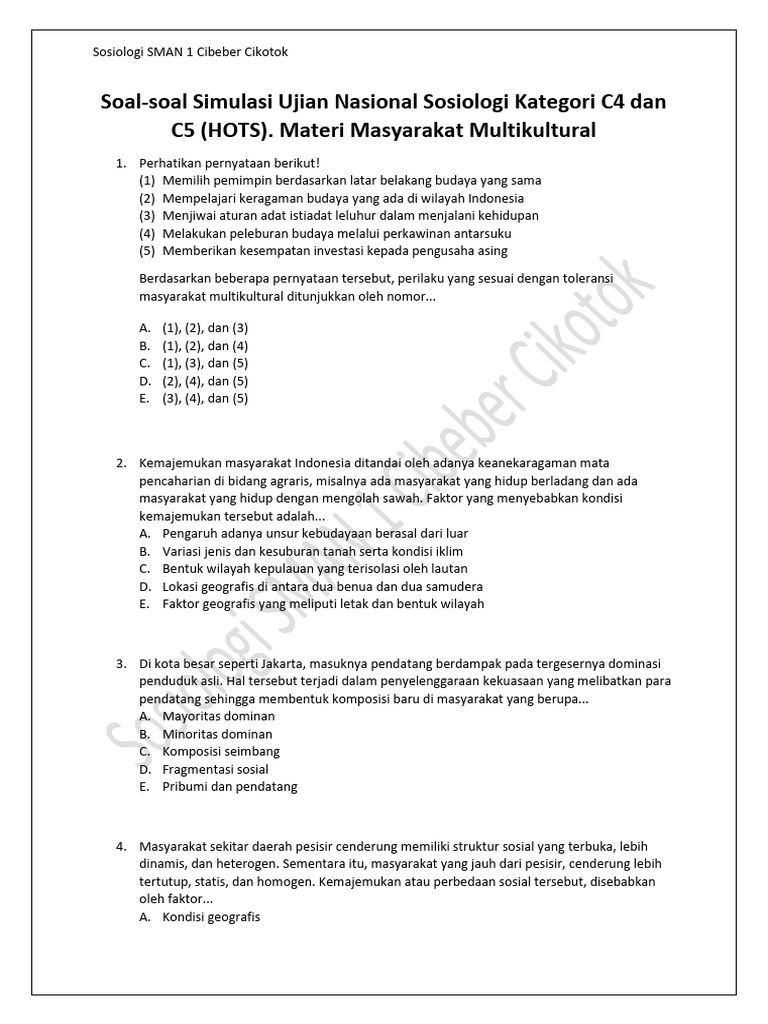 Soal soal simulasi ujian nasional sosiologi kategori c4 dan c5 hots