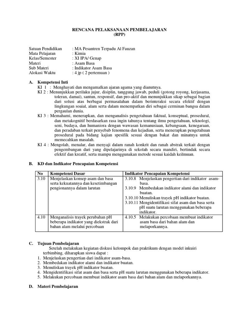 RPP Kimia XI: Indikator Asam Basa | PDF