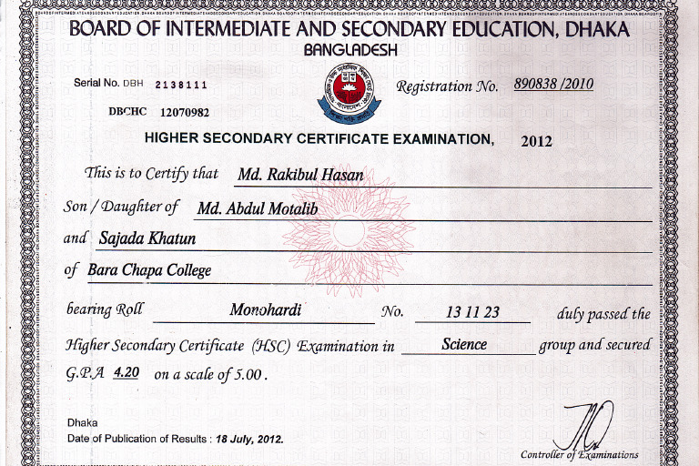 H.S.C Certificate | PDF