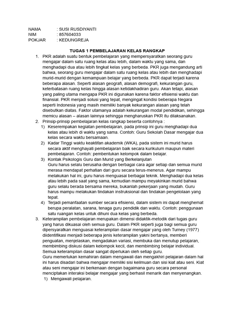 Tugas 1 Pembelajaran Kelas Rangkap - 1 | PDF