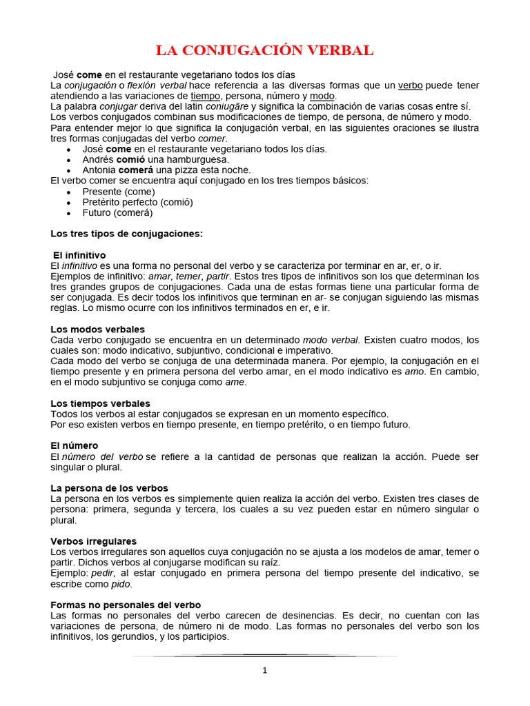 Conjugación Del Verbo PDF Verbo Conjugación gramatical