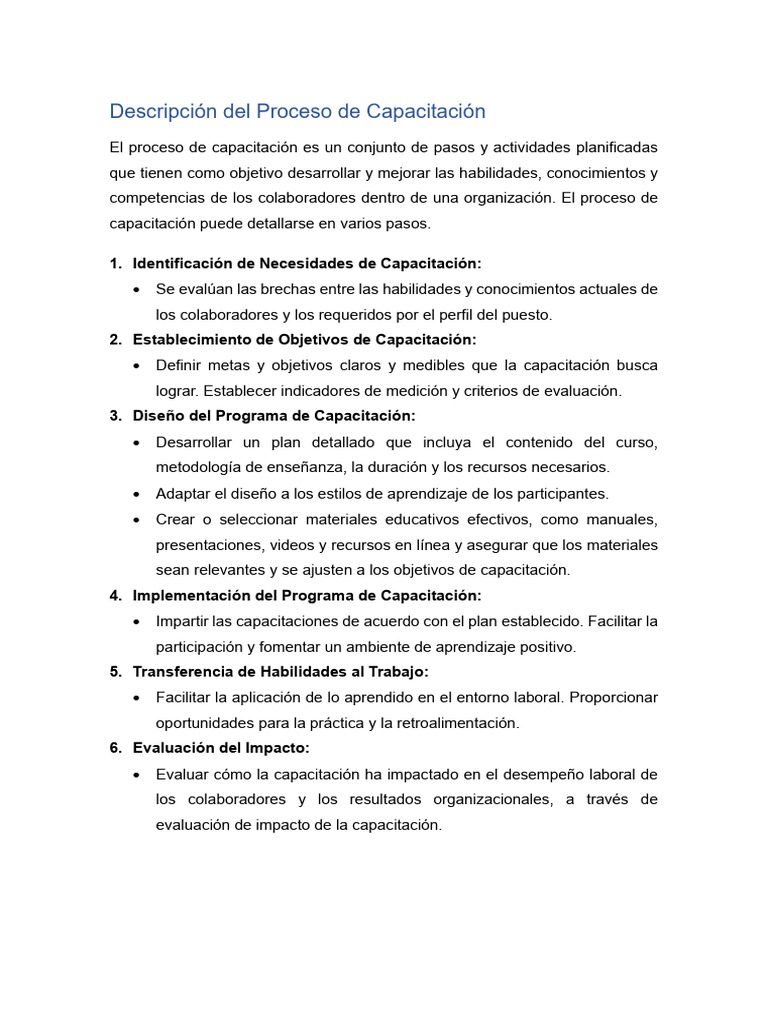 Proceso de Capacitación | PDF | Gestión de recursos humanos | Evaluación
