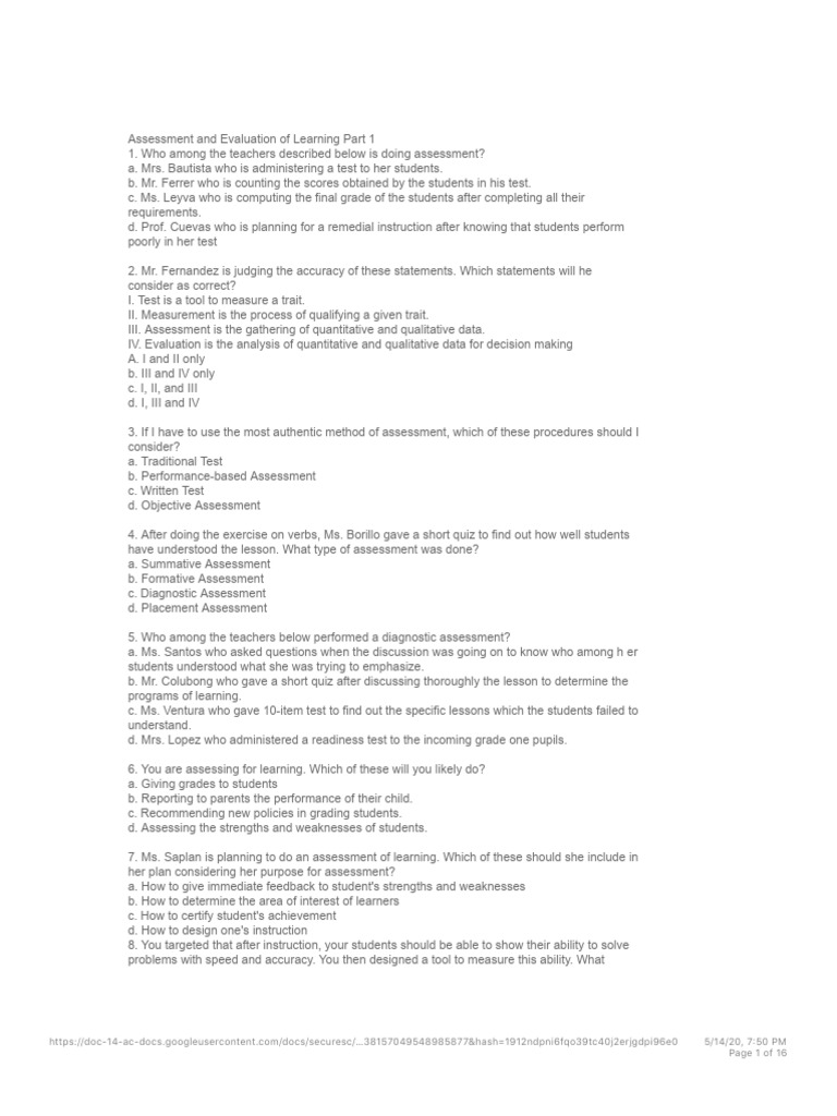 Teacher Assessment Strategies | PDF | Educational Assessment | Rubric ...