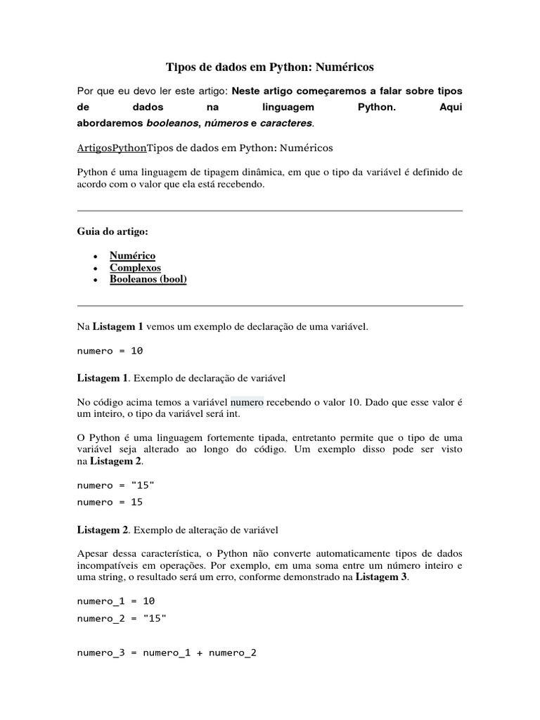 Tipos de dados em python pdf python linguagem de programa o