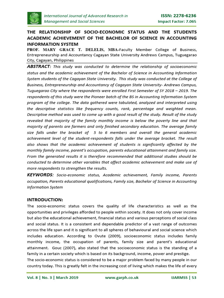 Socio-Economic Status and Academic Achievement | PDF | Cost Of Living ...