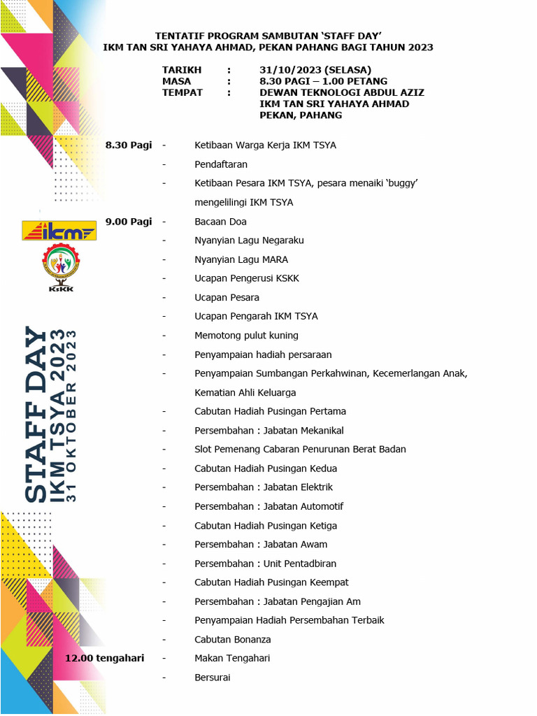 Tentatif Program Sambutan Staff Day 2023 | PDF