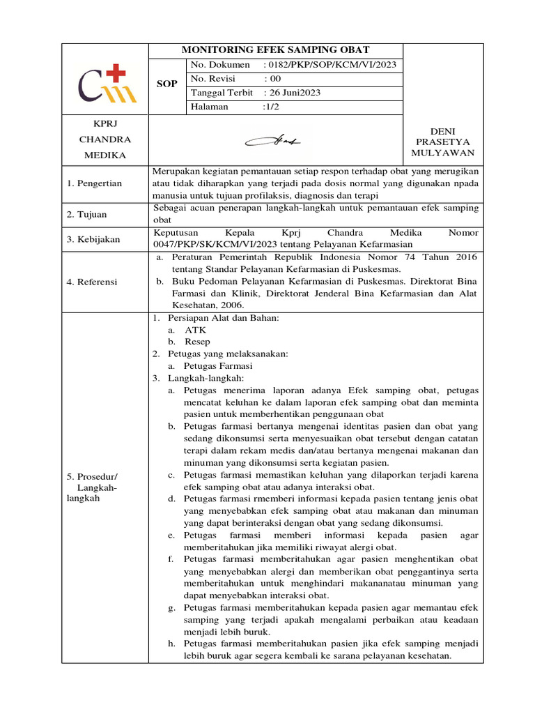 Sop monitoring efek samping obat pdf