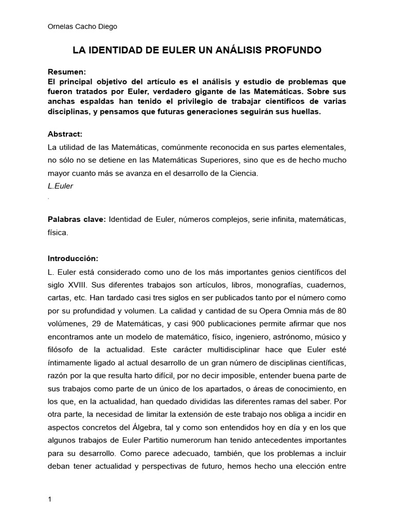 La Identidad de Euler_ Un Análisis Profundo PDF Leonhard Euler