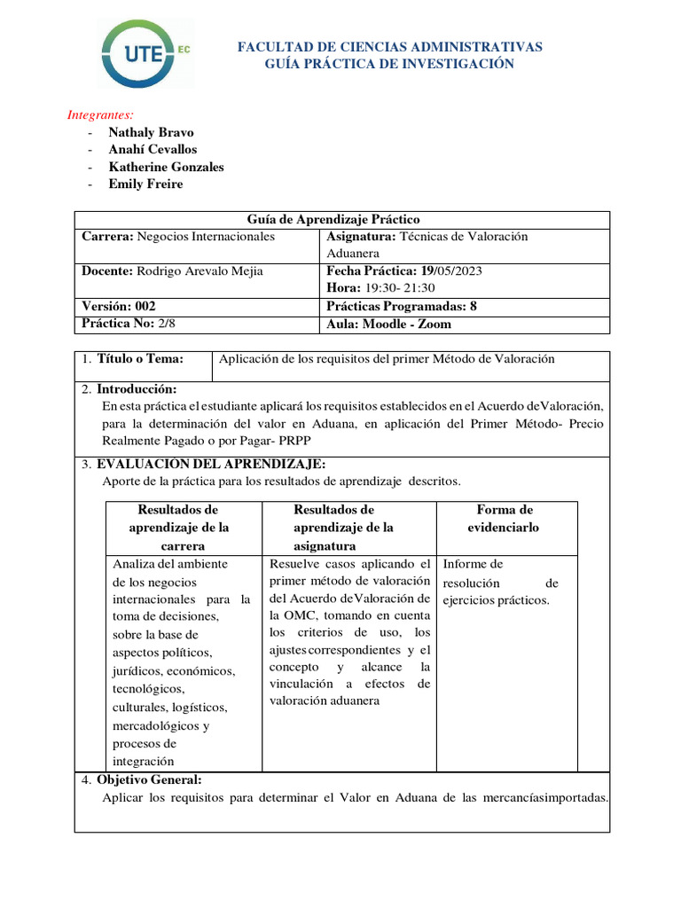 Guía Práctica: Valoración Aduanera PRPP | PDF | Factura | Precios