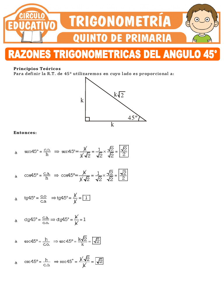 Razones Trigonometricas Del Angulo 45° para Quinto de Primaria | PDF