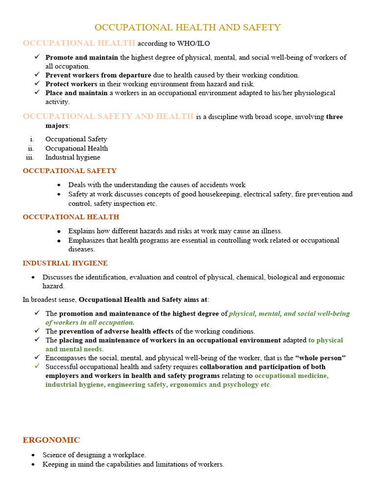 OCCUPATIONAL HEALTH AND SAFETY Reviewer PDF Occupational Safety And