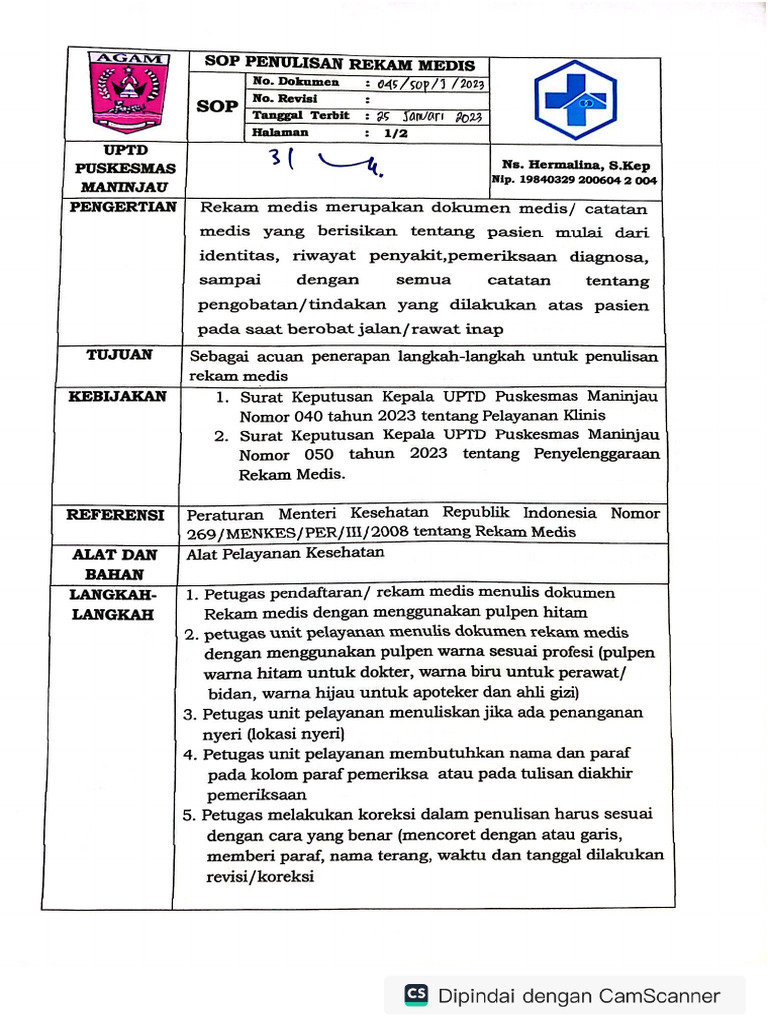  SOP Penulisan Rekam Medis 