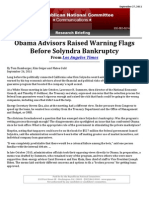 ICYMI: Obama Advisors Raised Warning Flags Before Solyndra Bankruptcy