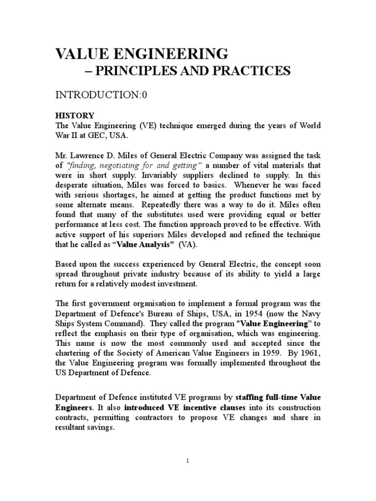 Value Analysis and Value Engineering | PDF | Technology & Engineering