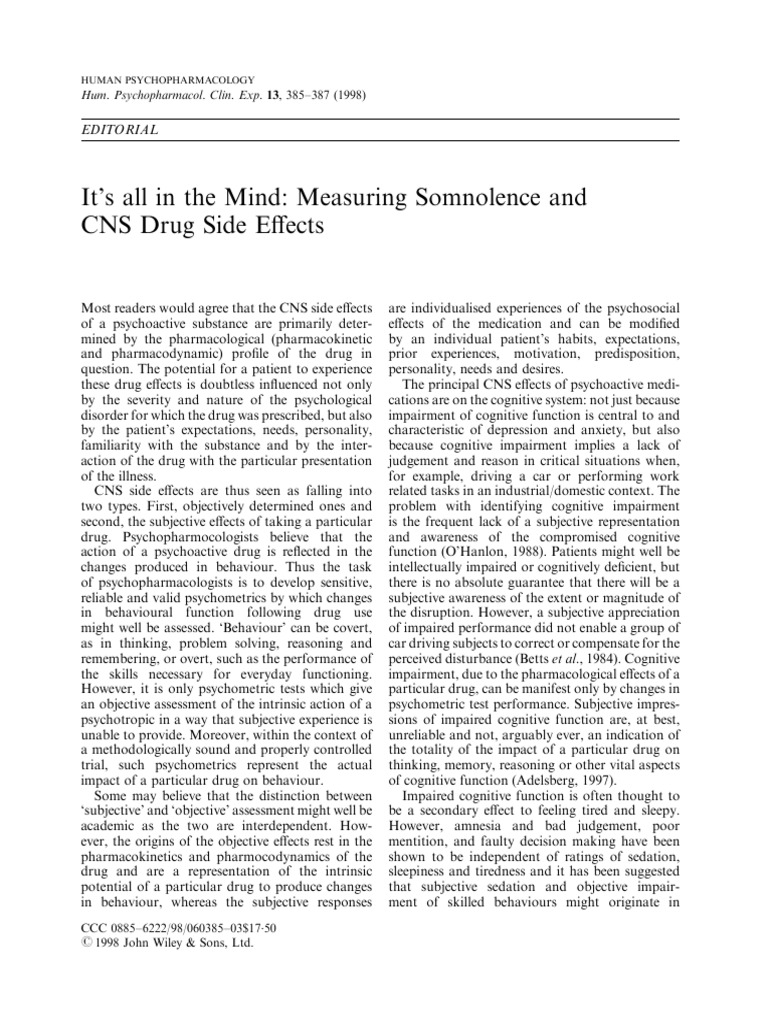 It s all in the mind measuring somnolence and cns drug side effects