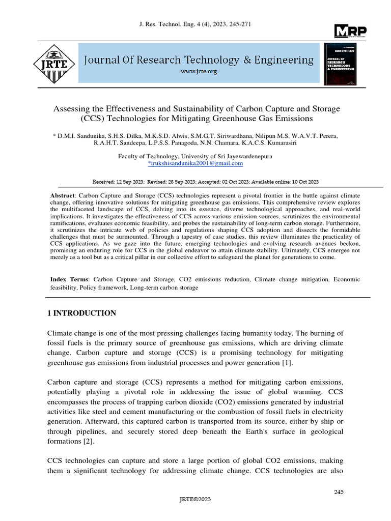 Assessing The Effectiveness And Sustainability Of Carbon Capture And